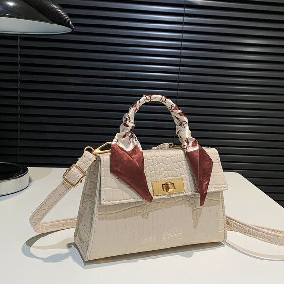 Beige Elegant Women's Mini Crocodile Embossed Satchel - Picture 5 of 7